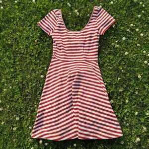 NWT Retro Patriotic Red Ribbed Striped Swing Dress